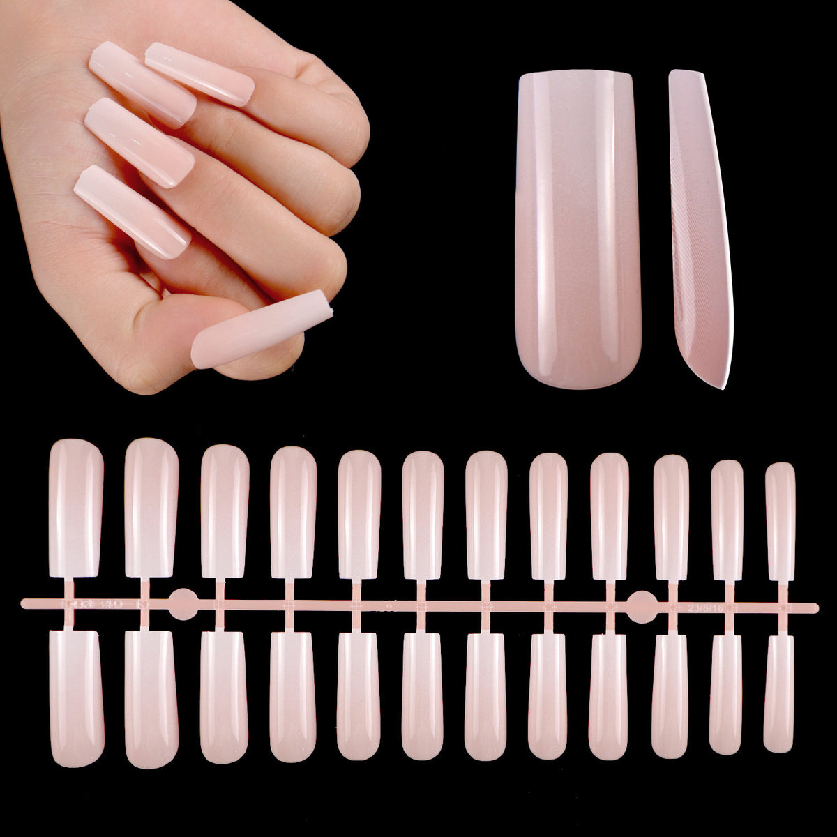 Fashionable Abs Gradient Pink French False Nail Tips Long