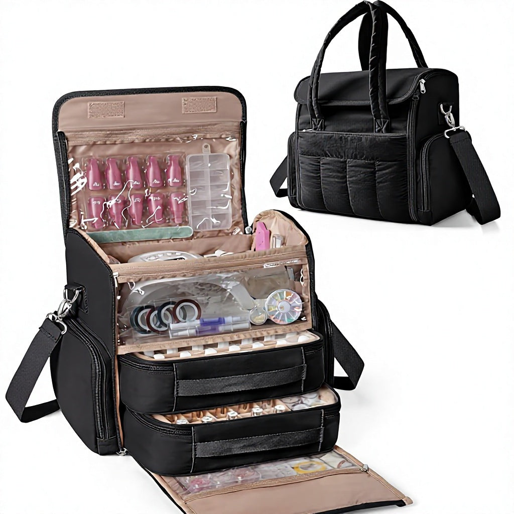 Marscamd Towel Open Nail Polish Organizer Bag Holds 70