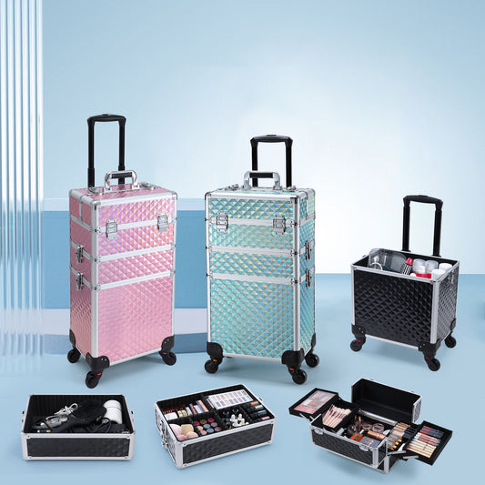 3 In 1 Large Capacity Rolling Makeup Case With Wheels Hairdresser